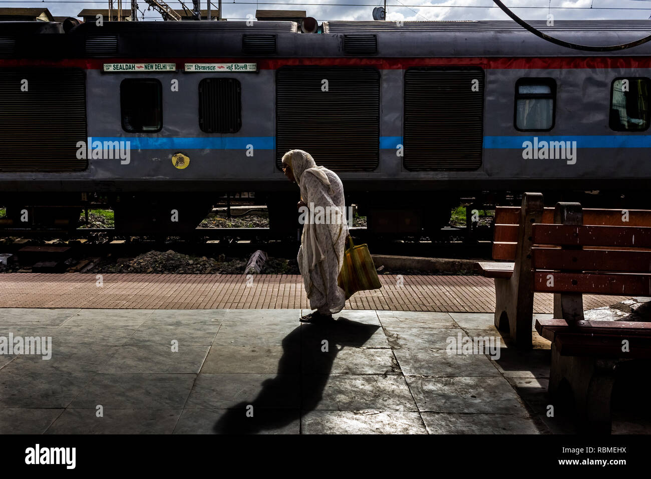 Dum Dum junction railway platform, Barrackpore, Kolkata, West Bengal, India, Asia Stock Photo