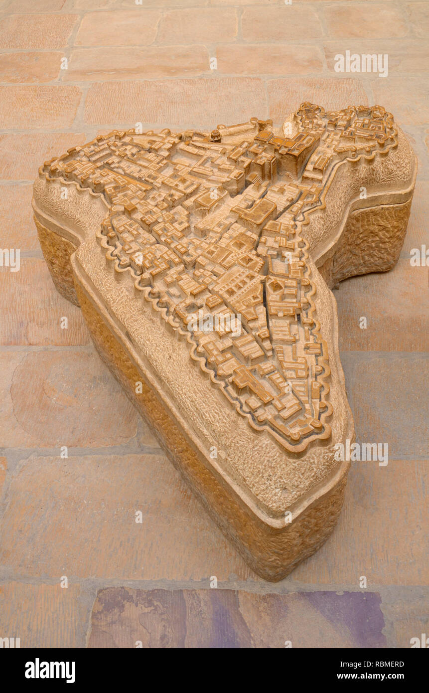 Jaisalmer fort map carved in sandstone, Jaisalmer, Rajasthan, India, Asia Stock Photo