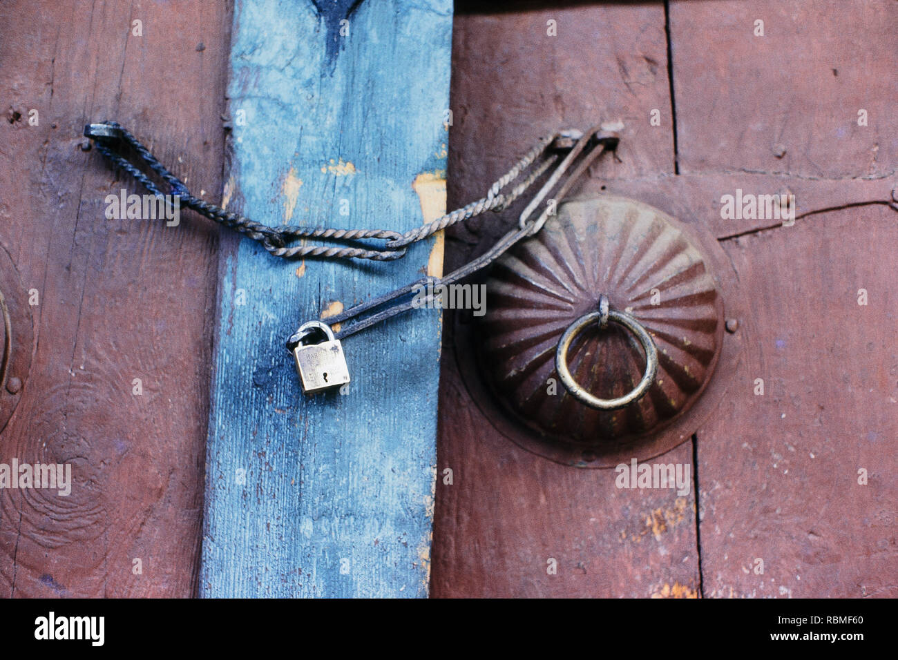 Close up of lock on door, Manali, Himachal Pradesh, India, Asia Stock Photo