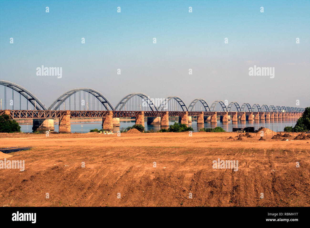 Godavari river bridge, Rajahmundry, Andhra Pradesh, India, Asia Stock Photo