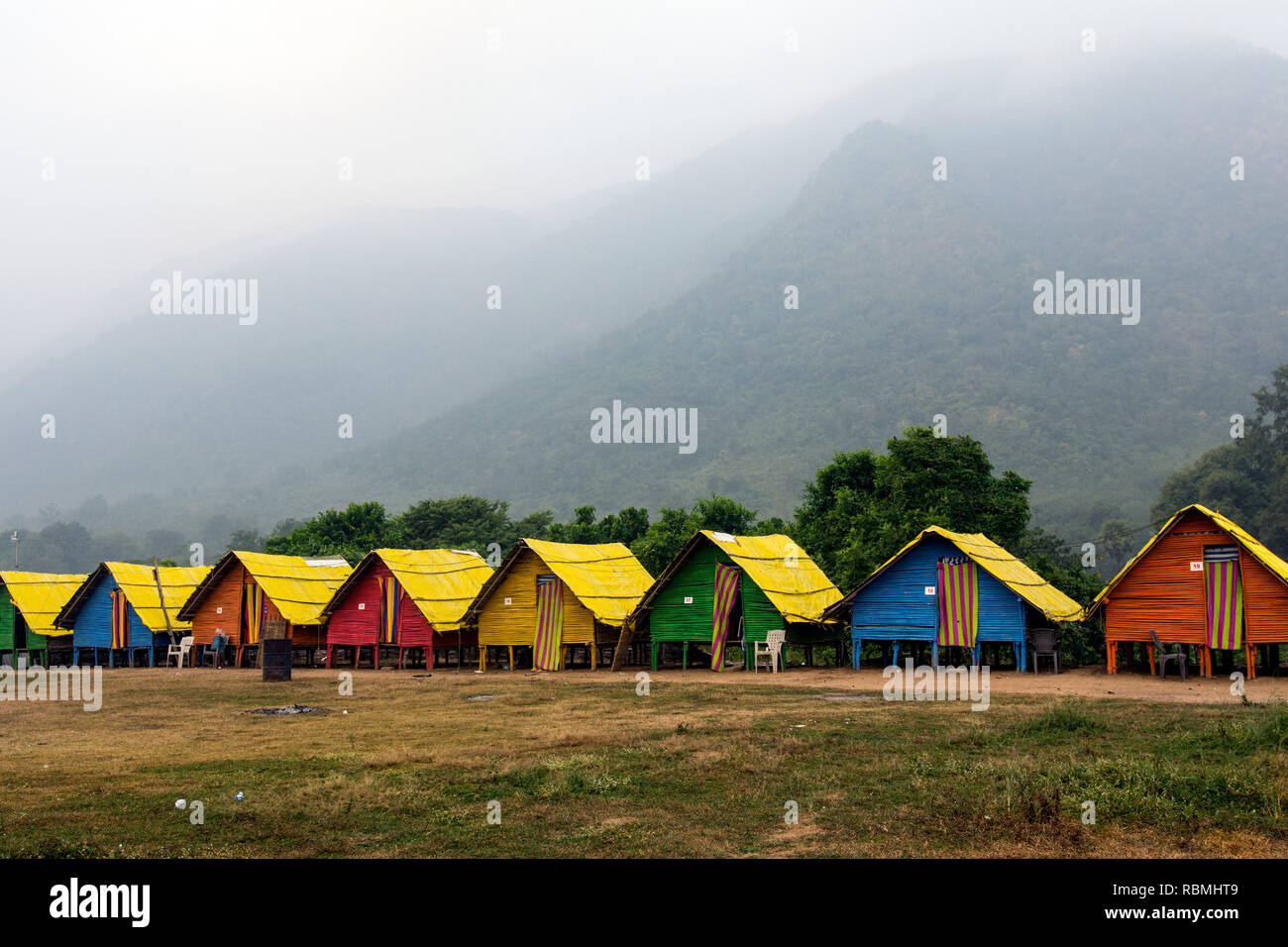 Kollur Bamboo Camp tents, Rajahmundry, Andhra Pradesh, India, Asia Stock Photo