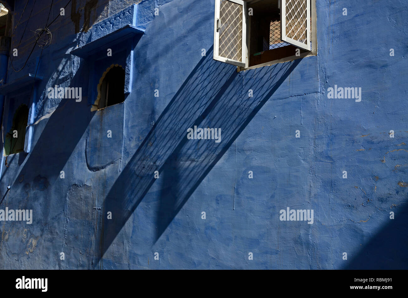 blue house wall, Jodhpur, Rajasthan, India, Asia Stock Photo