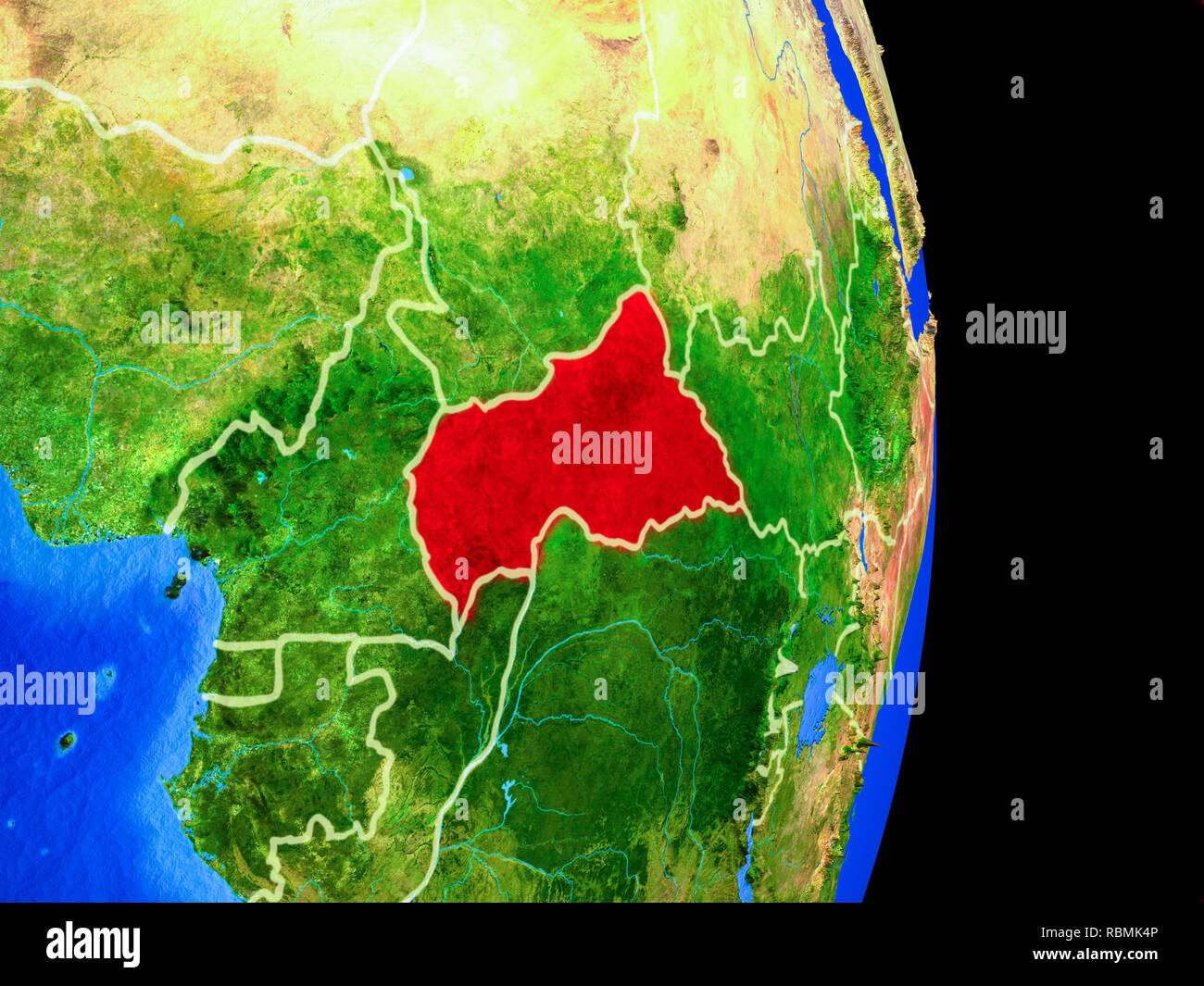 Central Africa on realistic model of planet Earth with country borders ...
