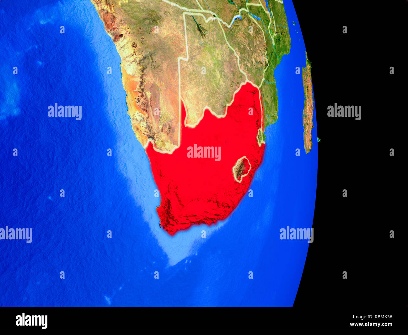 South Africa on realistic model of planet Earth with country borders ...