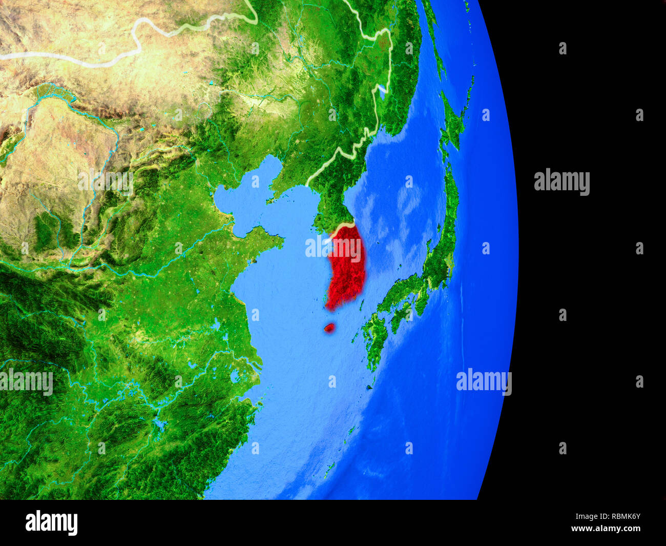 South Korea on realistic model of planet Earth with country borders and ...