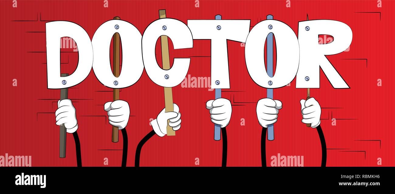Diverse hands holding letters of the alphabet created the word Doctor