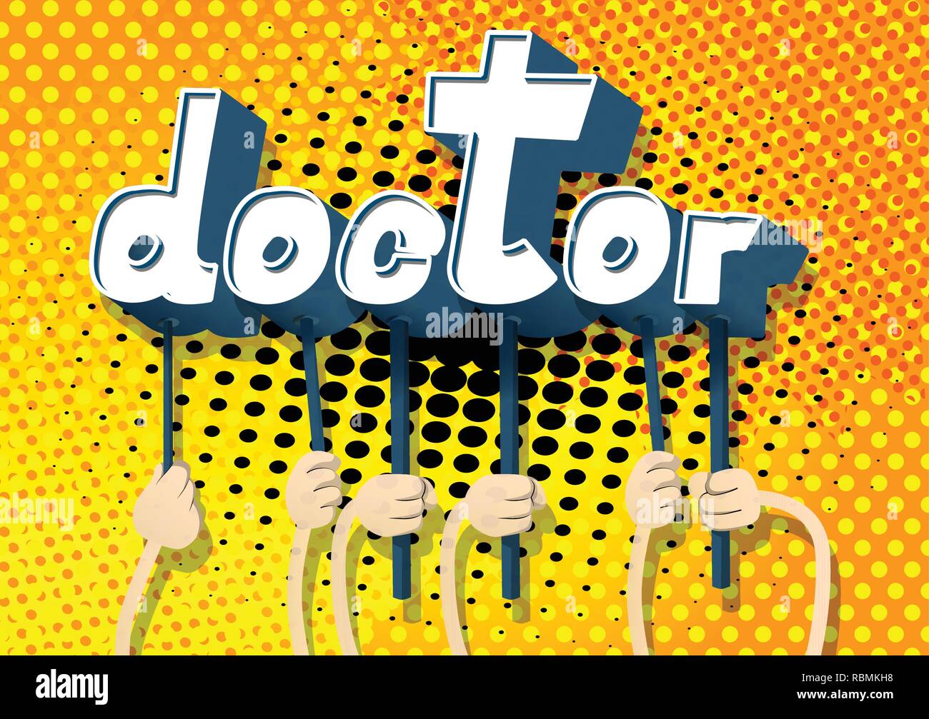 Diverse hands holding letters of the alphabet created the word Doctor