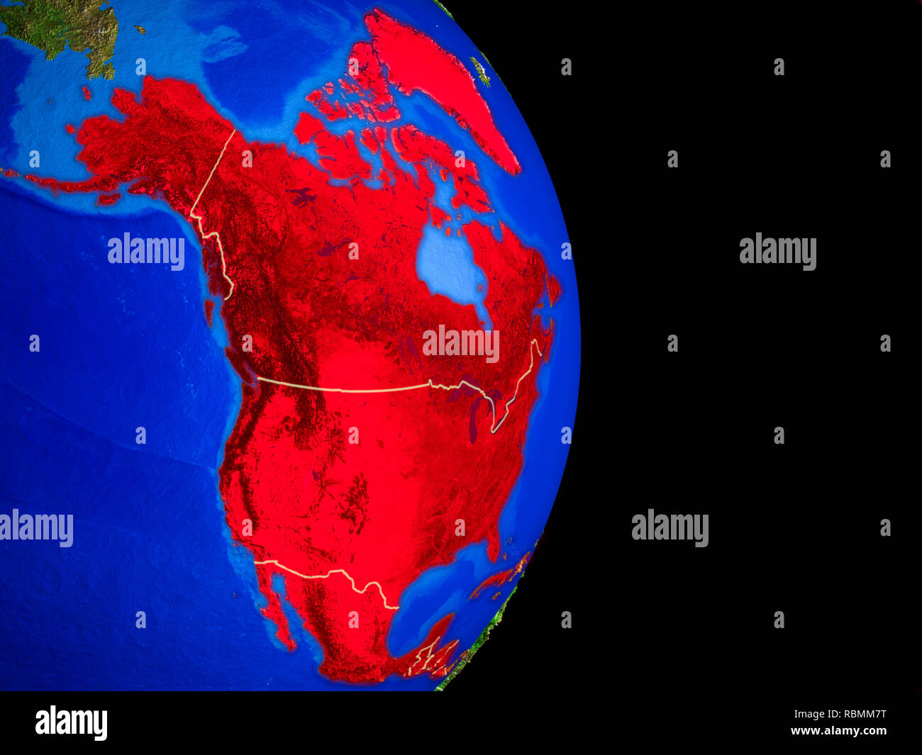 North America on realistic model of planet Earth with country borders ...