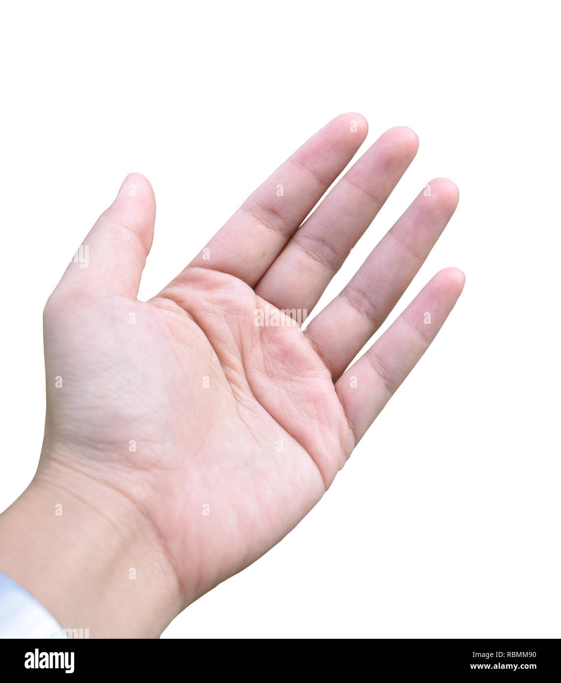 Man open palm of left hand. Stock Photo
