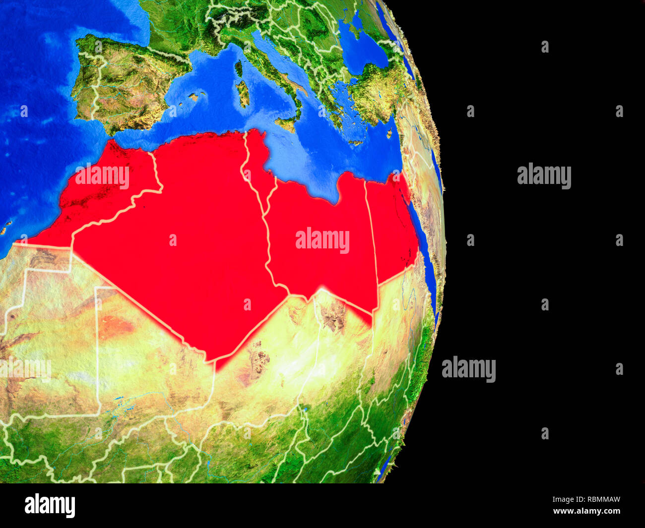 North Africa on realistic model of planet Earth with country borders ...