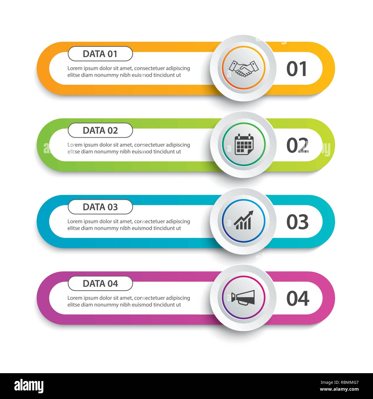 Infographics circle and tab index in horizontal paper with 4 data