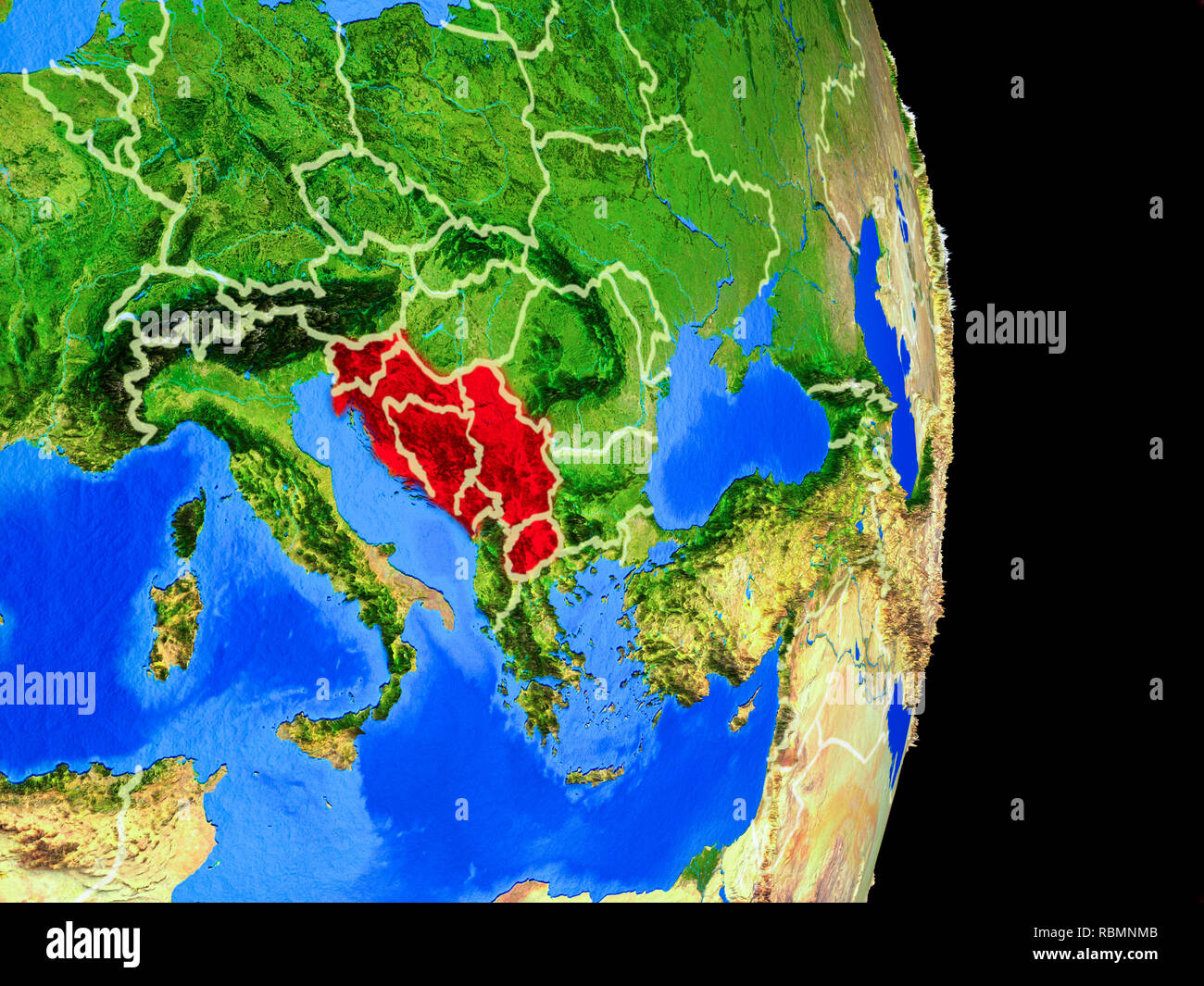 Former Yugoslavia On Realistic Model Of Planet Earth With Country Borders And Very Detailed Planet Surface 3d Illustration Elements Of This Image Fu Stock Photo Alamy