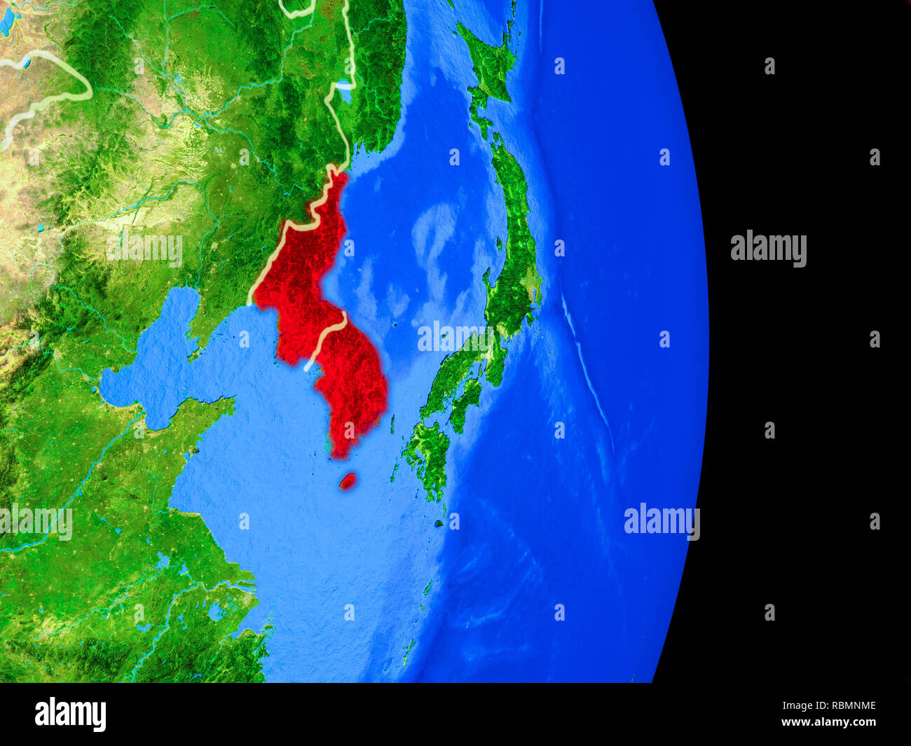 Korea on realistic model of planet Earth with country borders and very ...
