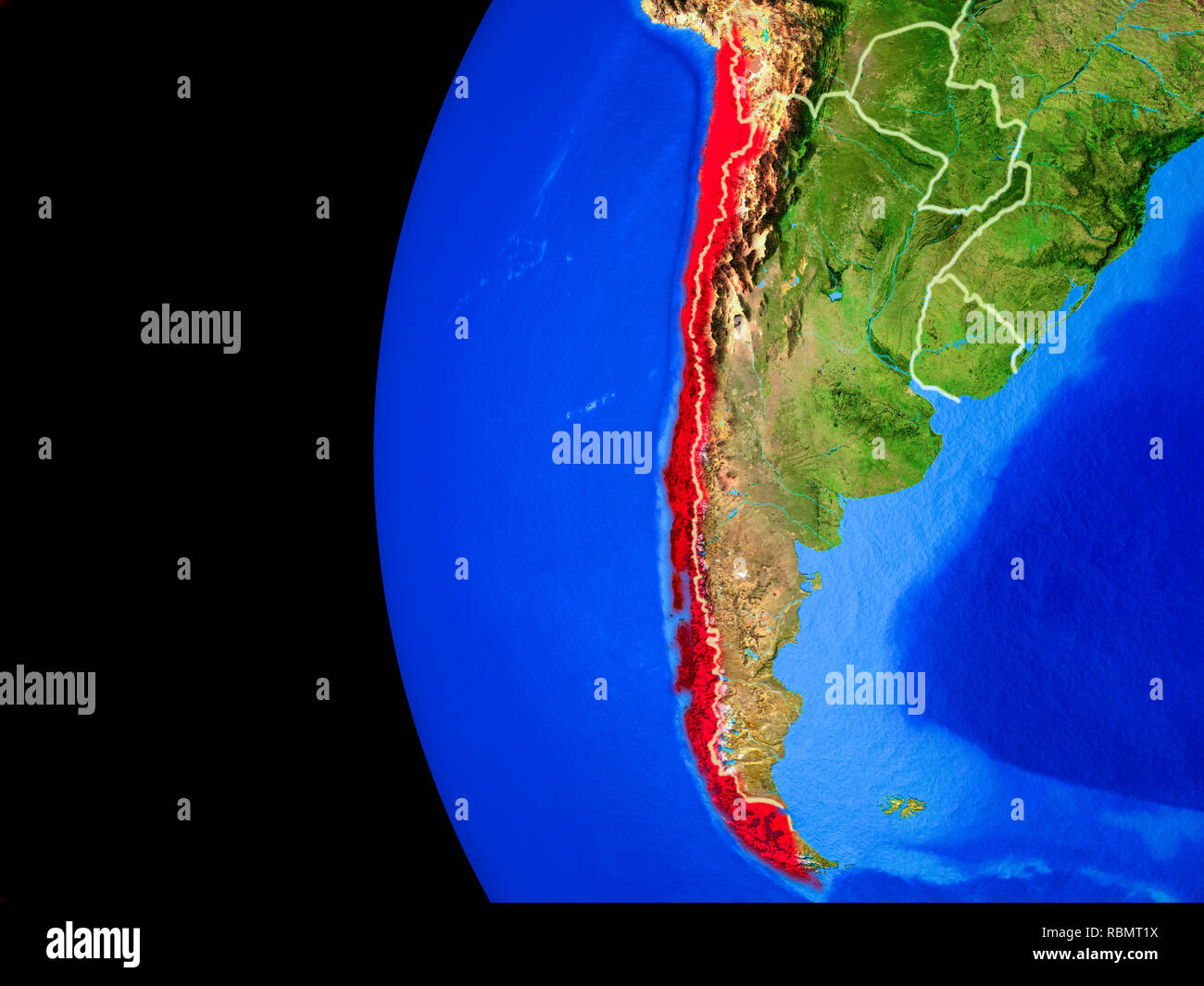 Chile From Space On Realistic Model Of Planet Earth With Country   Chile From Space On Realistic Model Of Planet Earth With Country Borders And Detailed Planet Surface 3d Illustration Elements Of This Image Furnishe RBMT1X 