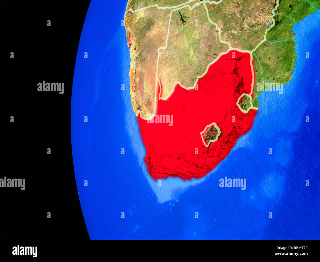 South Africa from space on realistic model of planet Earth with country ...