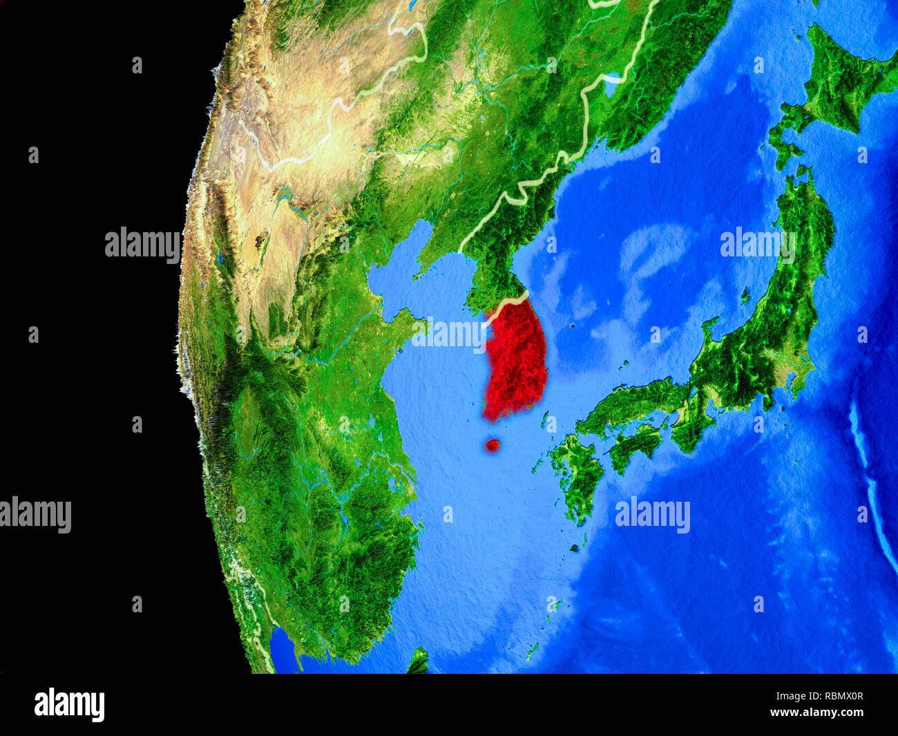 South Korea from space on realistic model of planet Earth with country ...