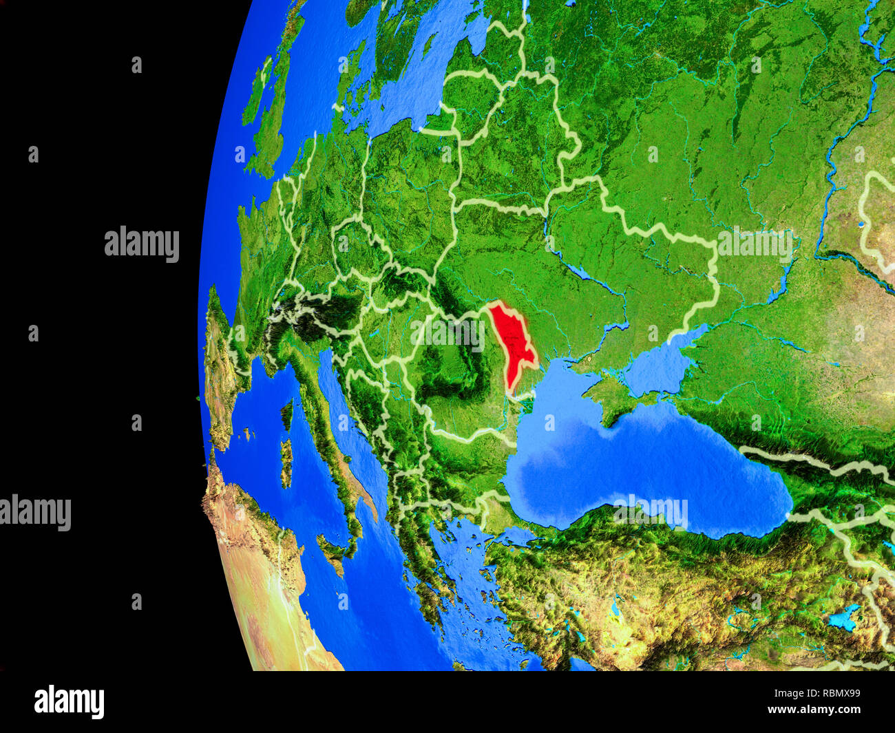 Moldova from space on realistic model of planet Earth with country ...