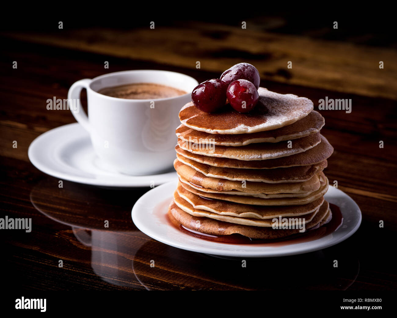 Pancakes and a cup of coffee Stock Photo