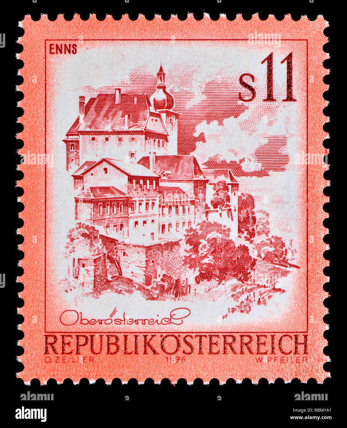 Austrian definitive postage stamp (1976) : Enns Stock Photo