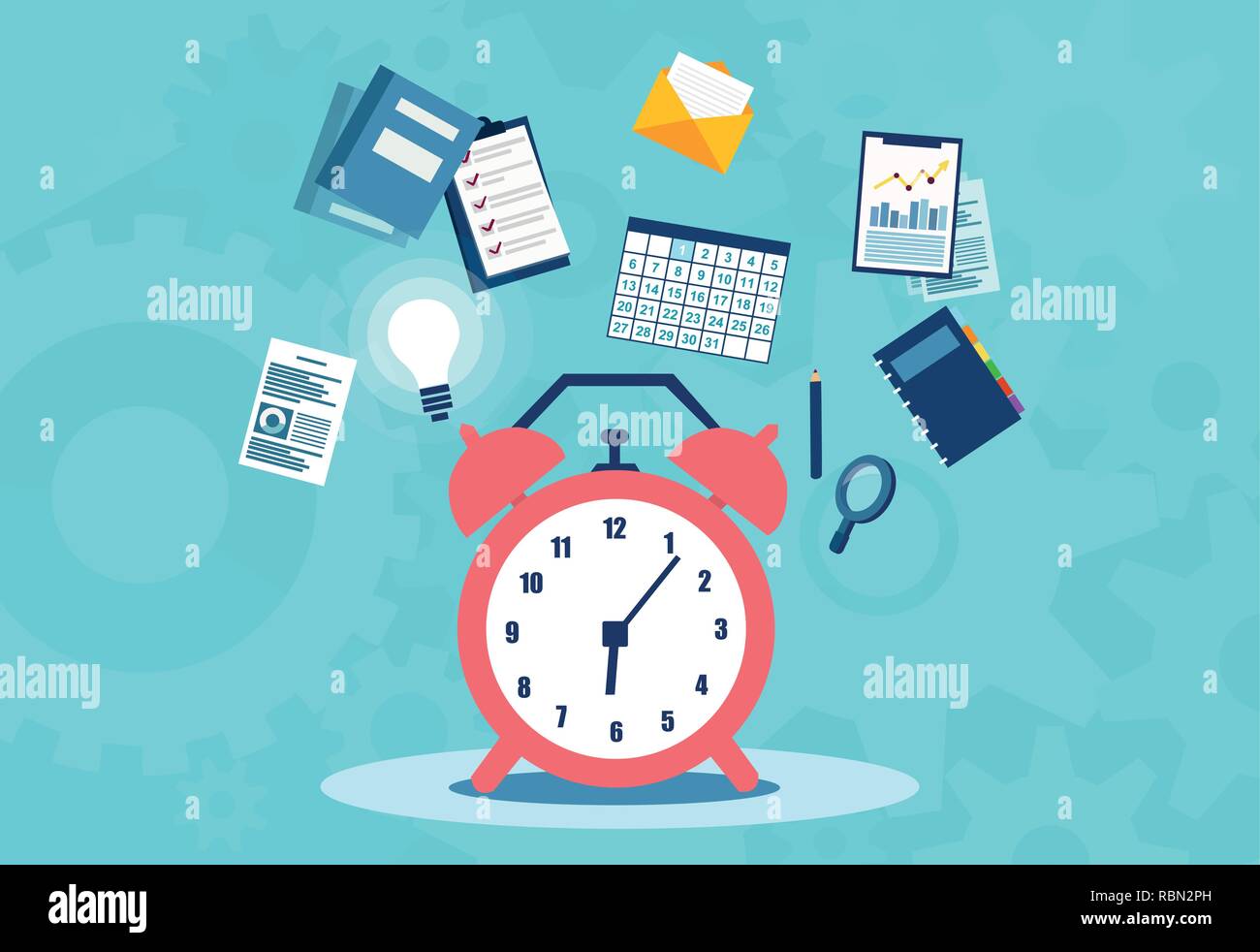 Time management planning, organization and working overtime concept. Flat vector illustration. Stock Vector
