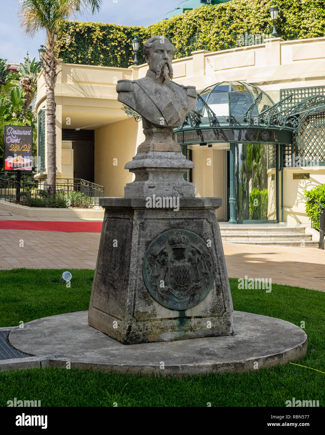 MONTE CARLO, MONACO: MAY 26, 2018: Statue bust of Prince Charles III (1818-1889) Stock Photo