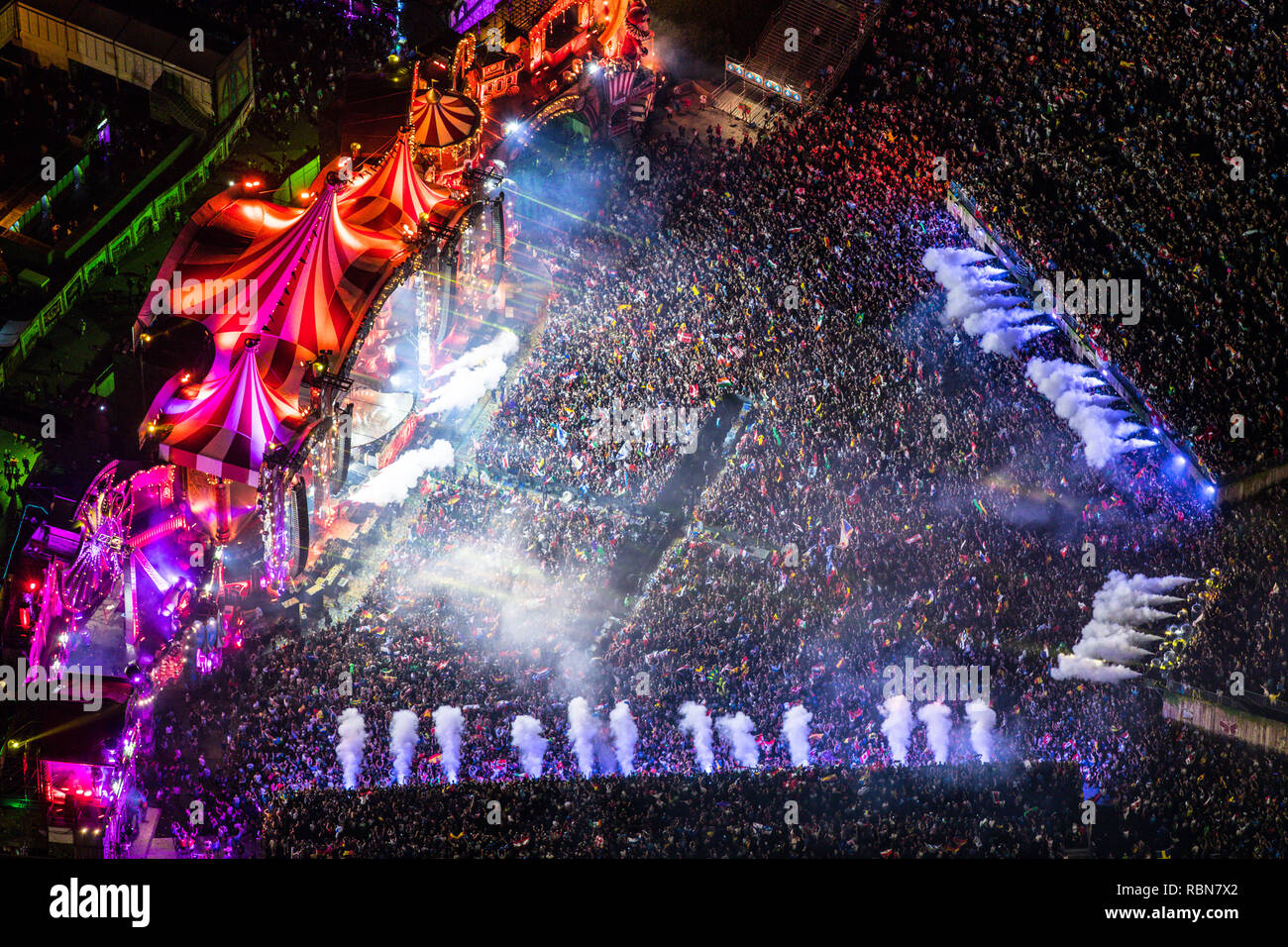 overview of tomorrowland electronic dance music festival Stock Photo