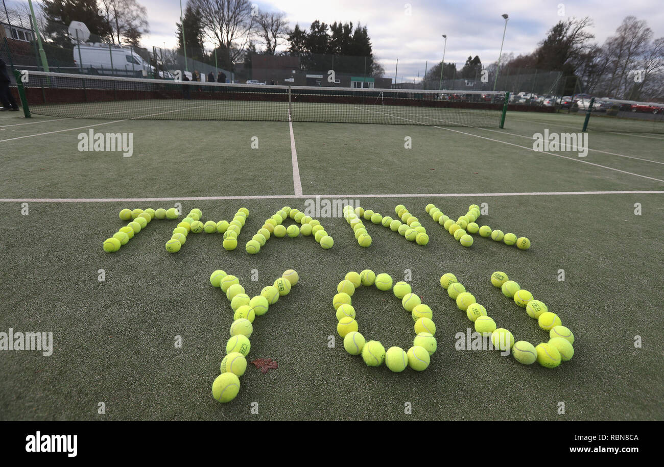 Tennis balls laid out at Dunblane Tennis Club in Andy Murray's home town, he has said he is aiming to end his career after Wimbledon but the Australian Open may be his last tournament. Stock Photo