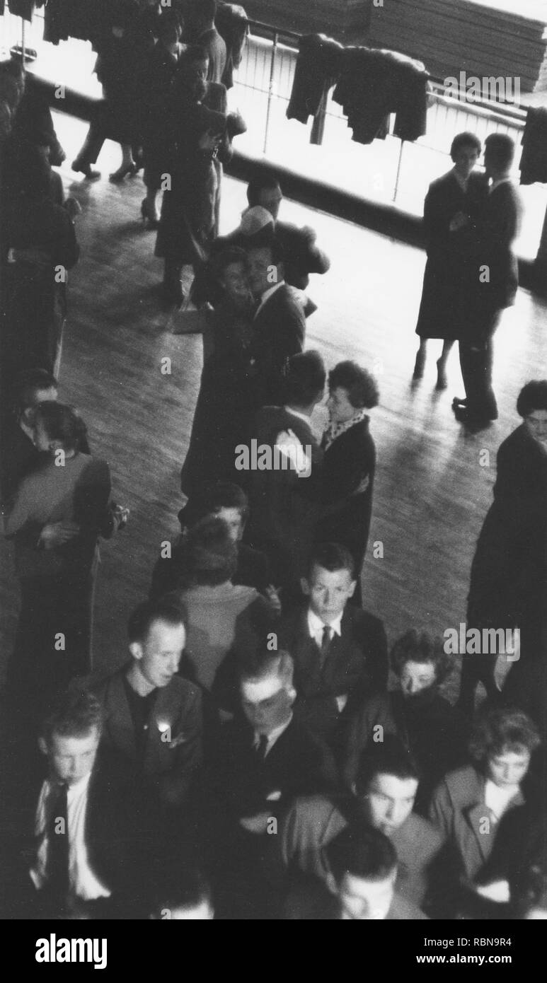 Dancing in the 1950s. The dance floor is filled with dancing  couples, moving to the music at a dance event. Sweden 1956 Stock Photo