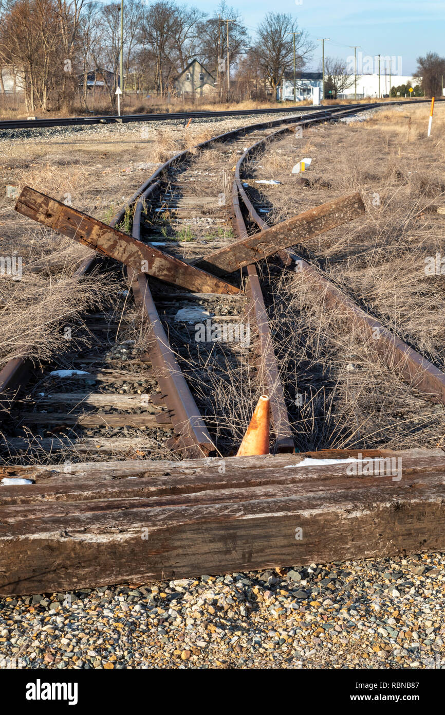 Marshall, Michigan - A blocked railroad track. Stock Photo