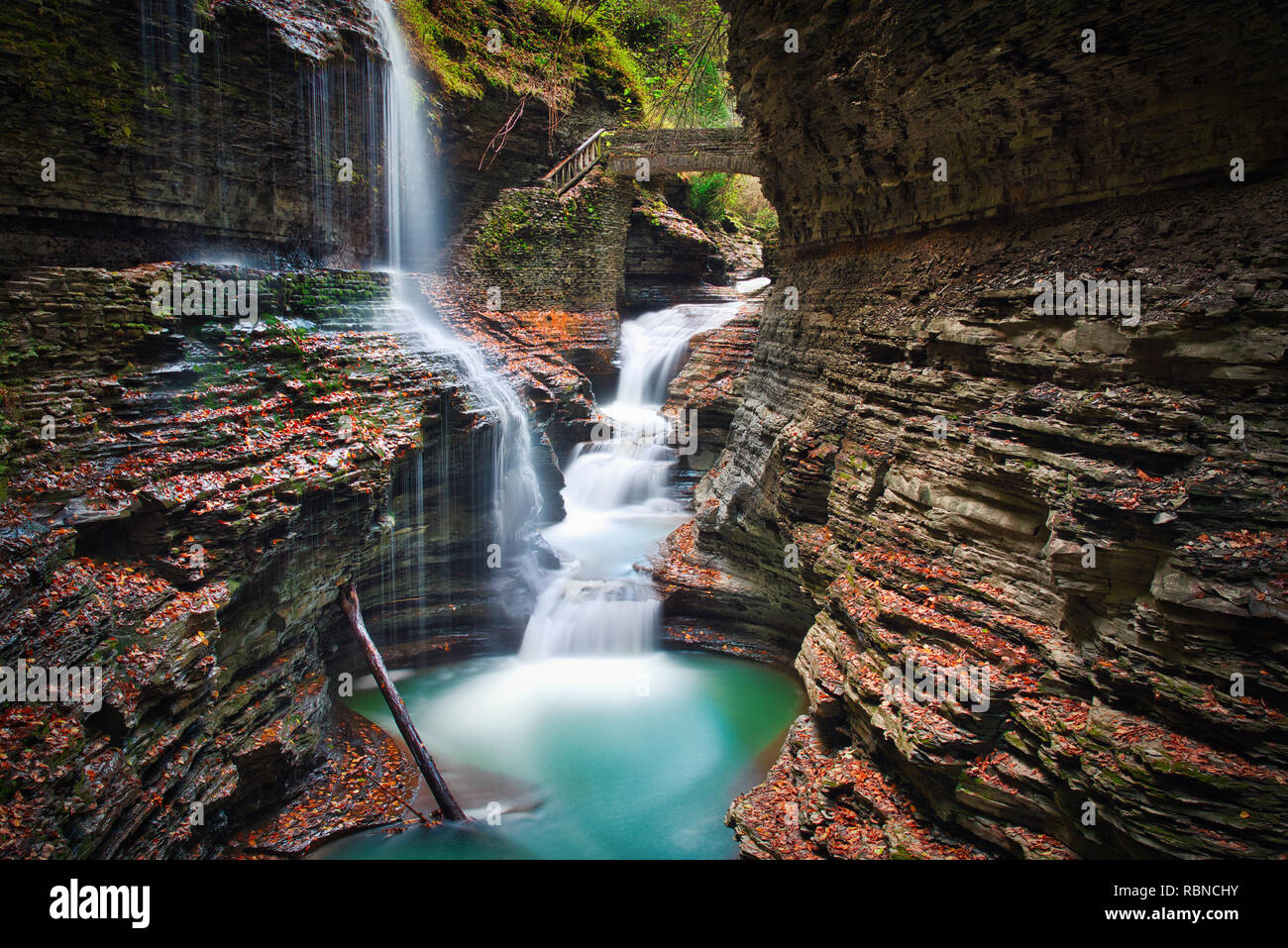 Rainbow falls watkins glen state hi-res stock photography
