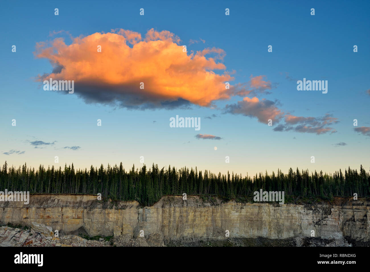 Evening sky over the Hay River gorge, Twin Falls Territorial Park, Northwest Territories, Canada Stock Photo