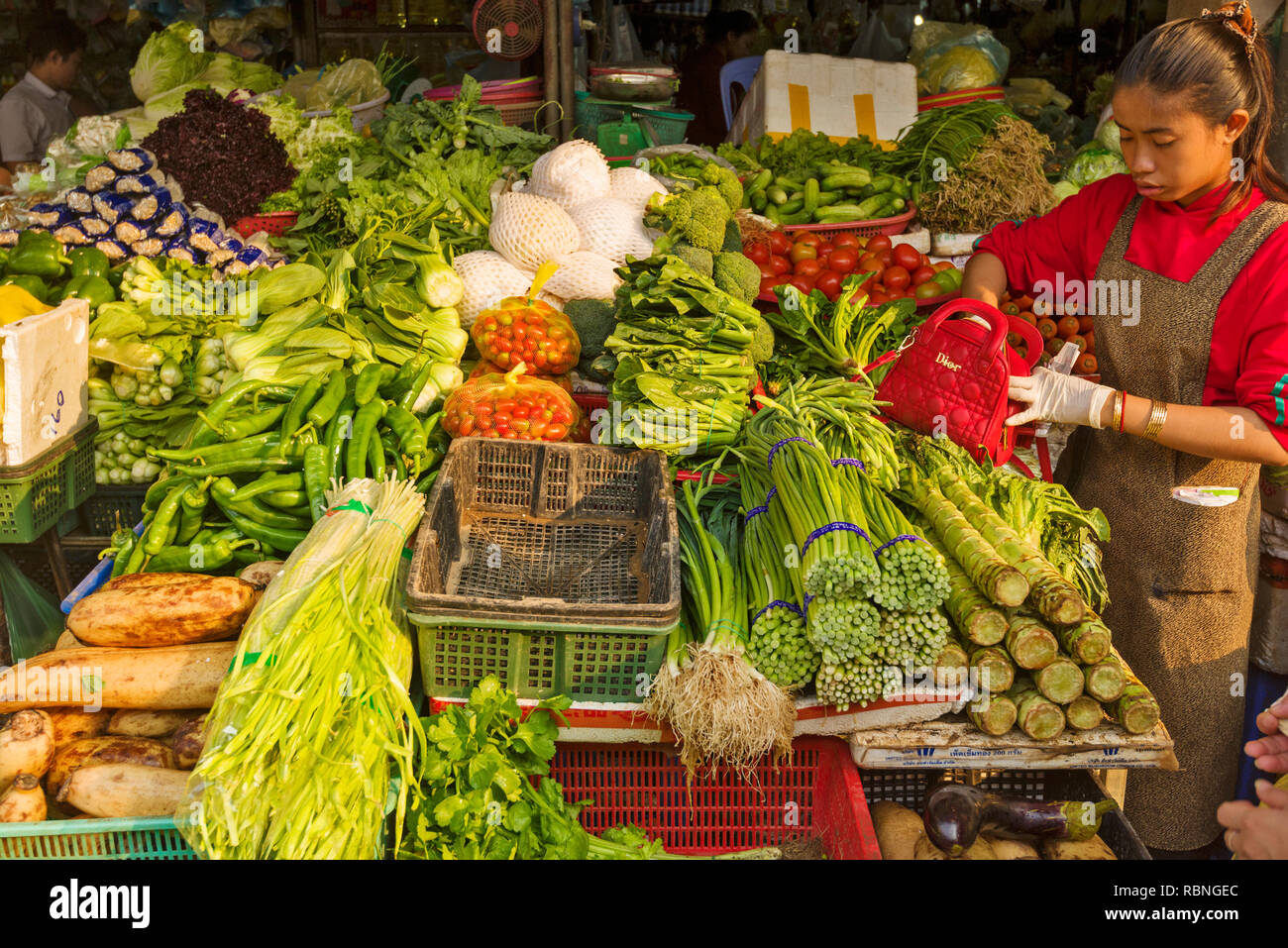 vegetable stand in Central Market in Phnom Penh, Cambodia Stock Photo ...