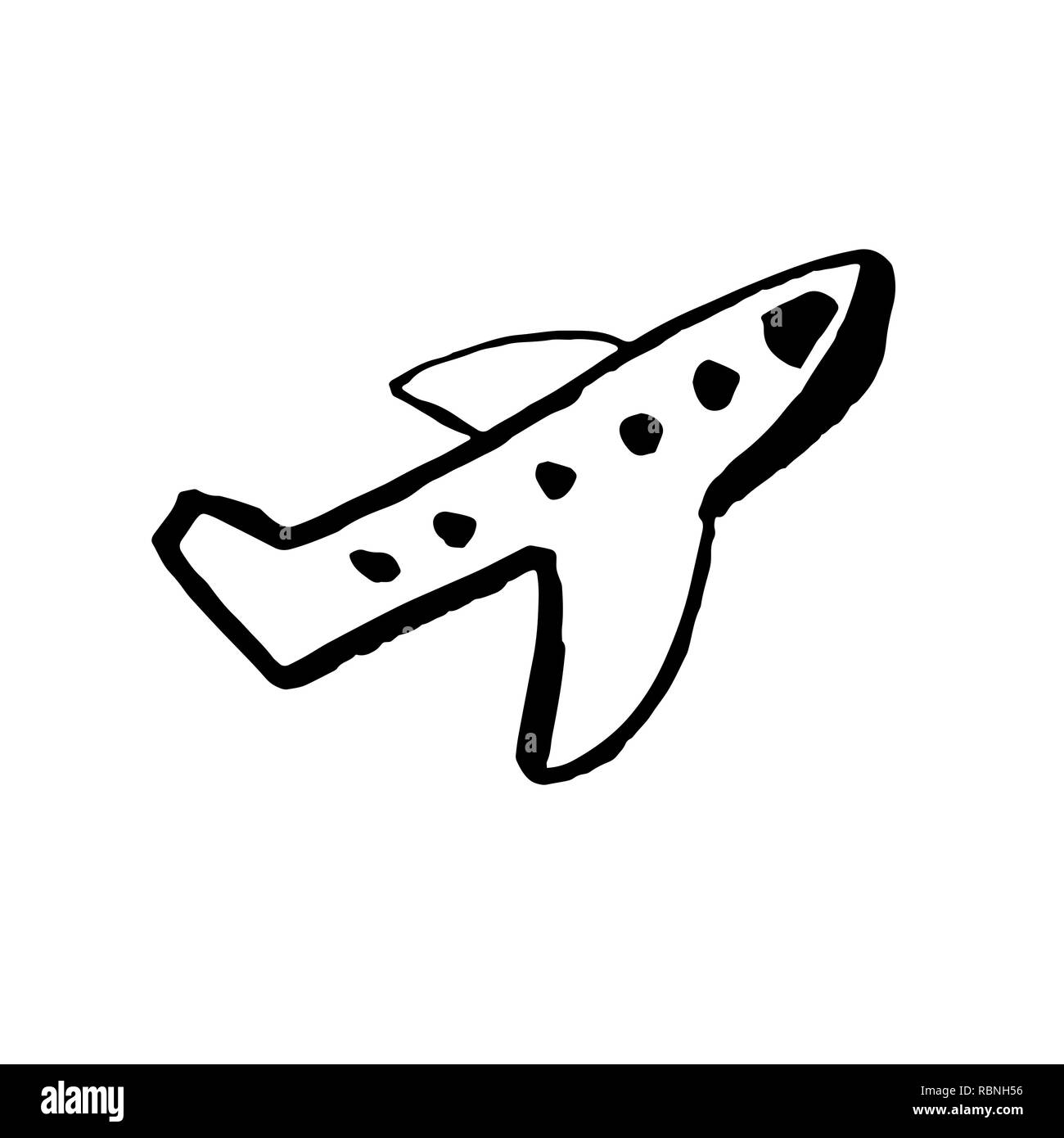 Plane grunge icon. Handdrawn ink vector air plane illustration. Stock Vector