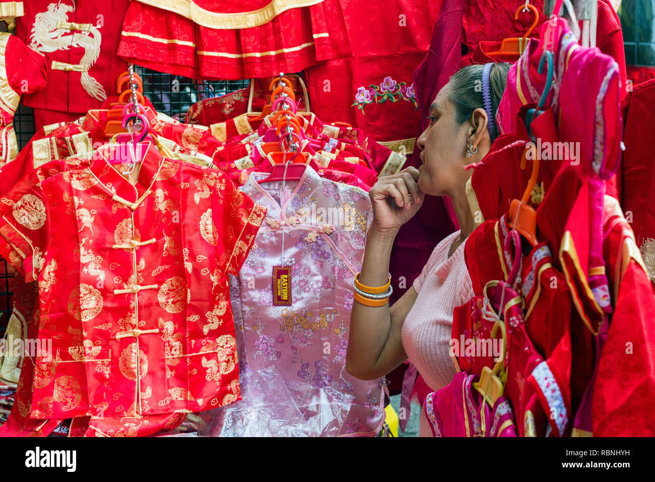 traditional red and embroidered clothing for Chinese New Year in