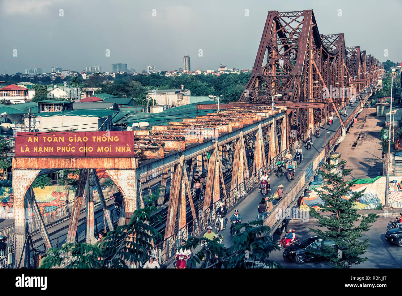 Long Bien Bridge in Hanoi city, Vietnam Stock Photo