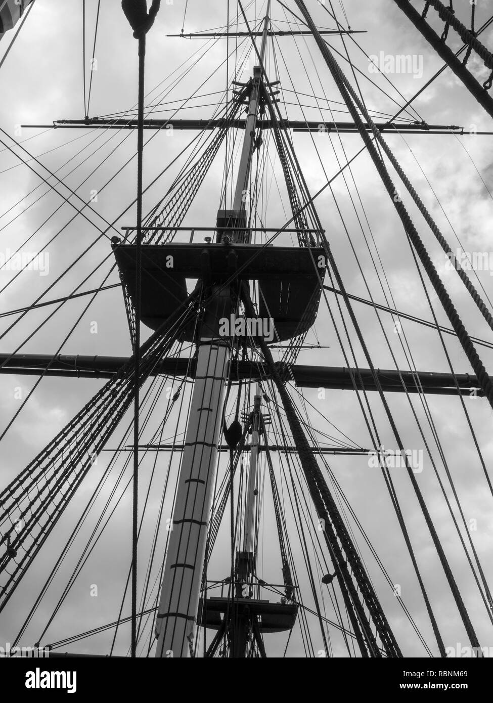 HMS Trincomalee, National Museum of The Royal Navy, Hartlepool, County Durham, England, UK - view of mast and rigging. Stock Photo