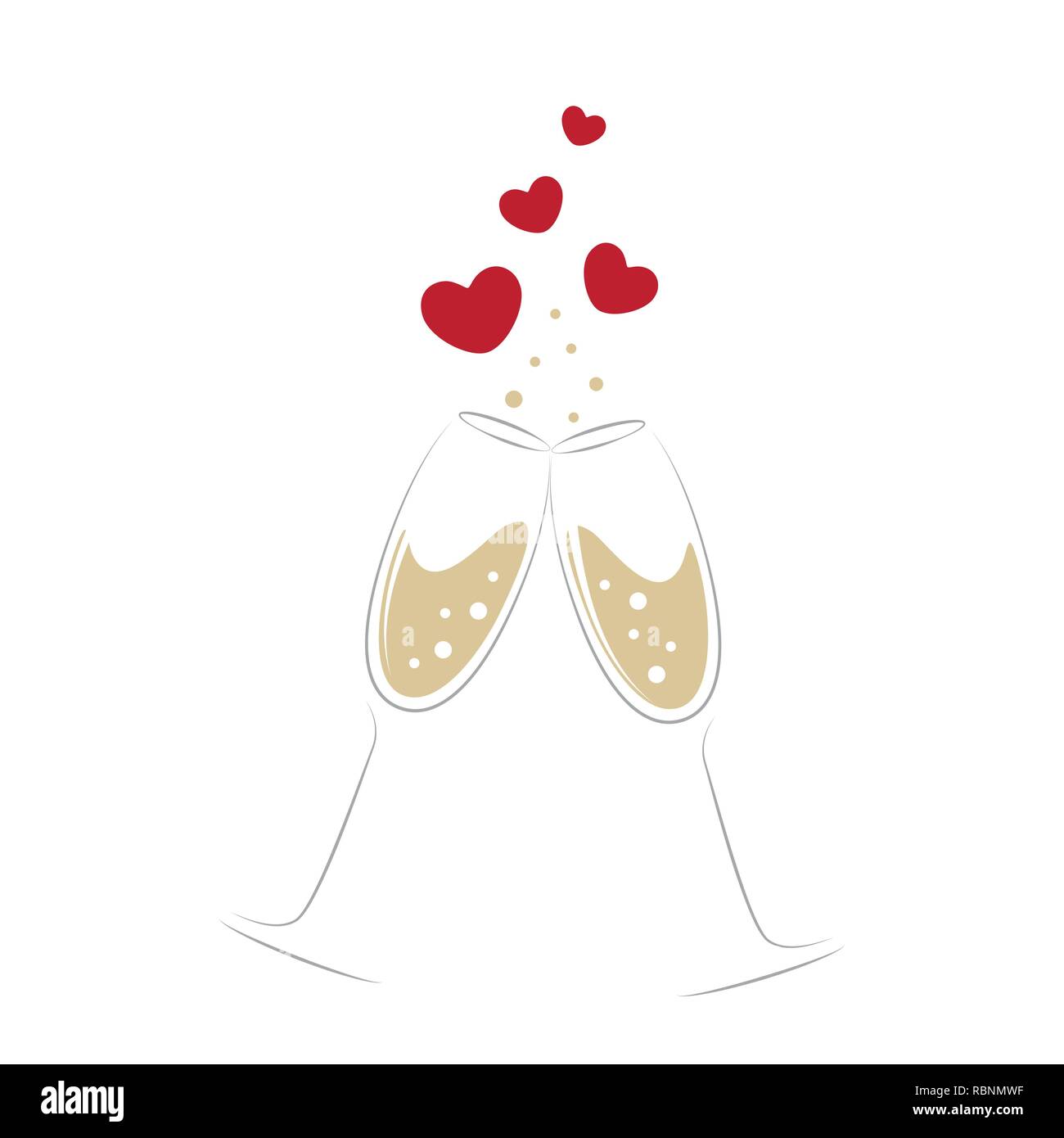 champagne glasses with hearts for wedding and valentines day vector illustration EPS10 Stock Vector