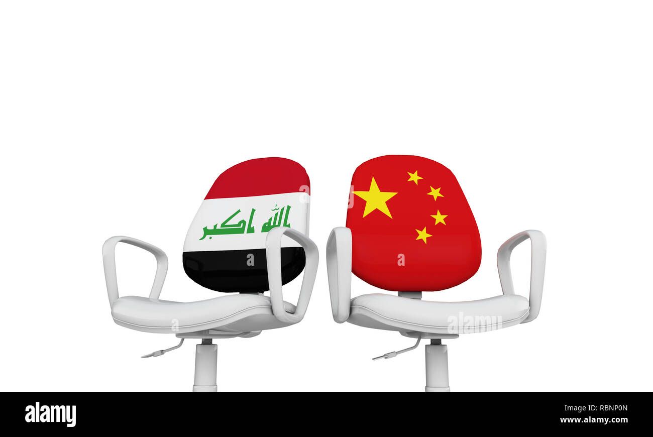 Iraq and China business chairs. International relationship concept. 3D Rendering Stock Photo