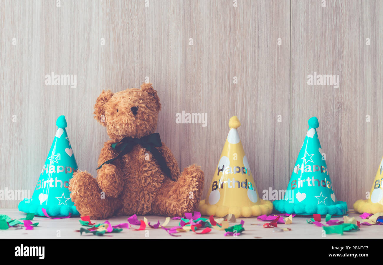 Kid birthday party stuff set up for copy space Stock Photo