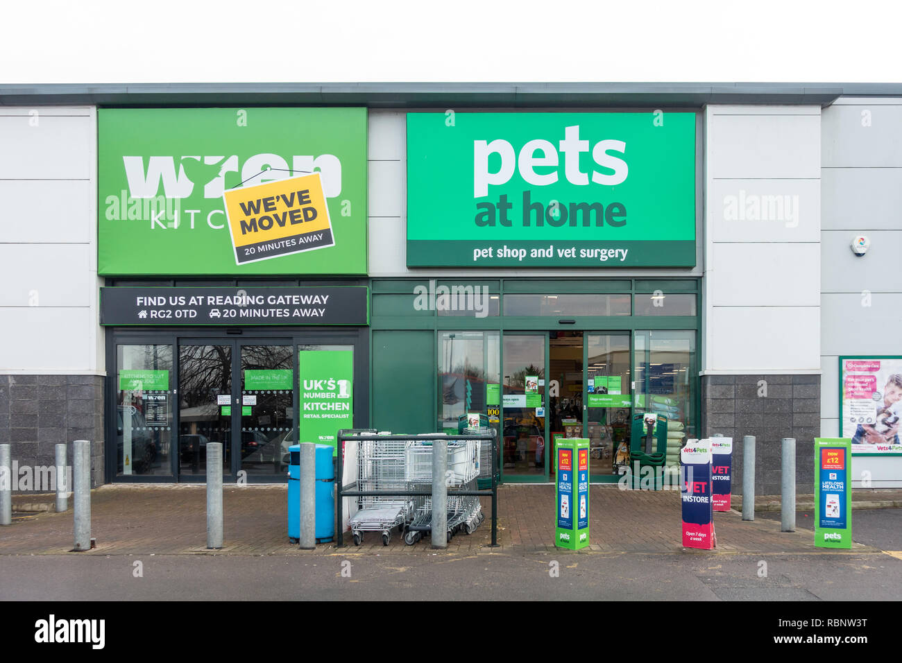 The Wren store at Reading Retail Park has relocated to new premises while the Pets at Home store remains. Stock Photo