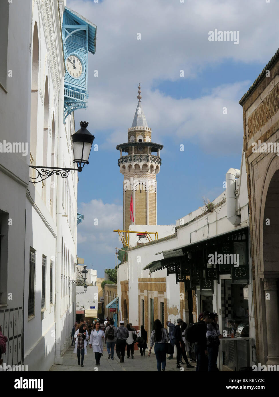 Minaret of the Great Mosque (Jamaa el Zitouna ) in Medina, UNESCO World Heritage Site, Tunis, Stock Photo
