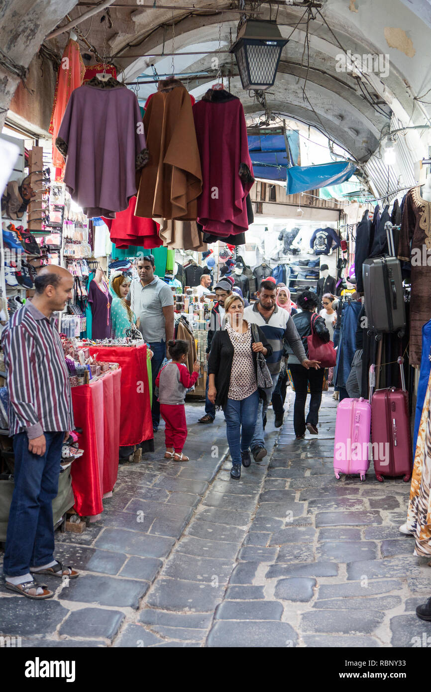 Everything for sale in the shops in Medina of Tunis Stock Photo