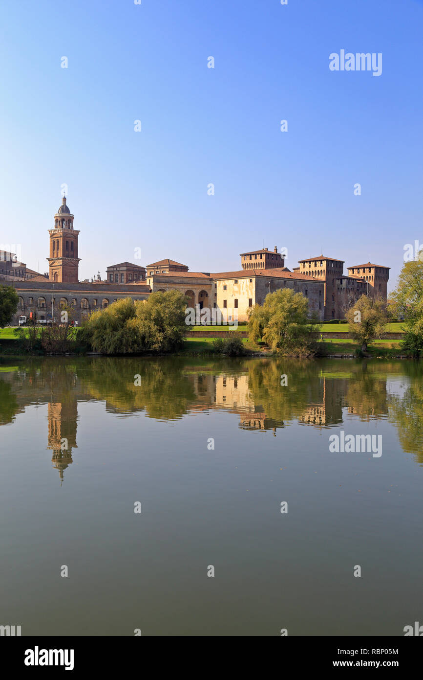 Palazzo Ducale and Castello di San Giorgio from the Lower Lake, Mantua, UNESCO World Heritage Site, Lombardy, Italy. Stock Photo