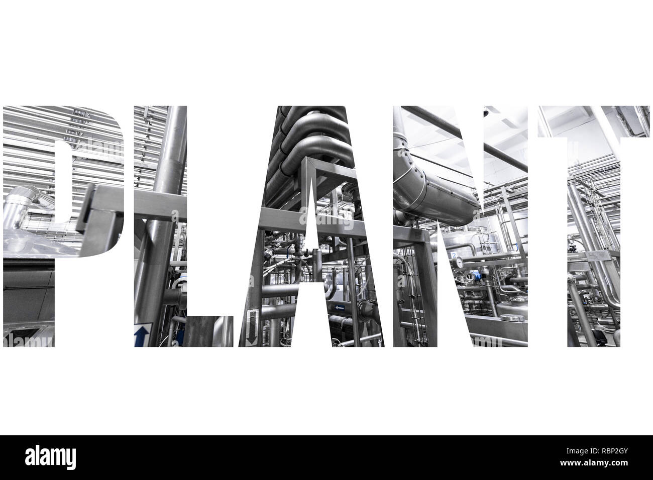 Word PLANT - concept with production in background, letters over the ...