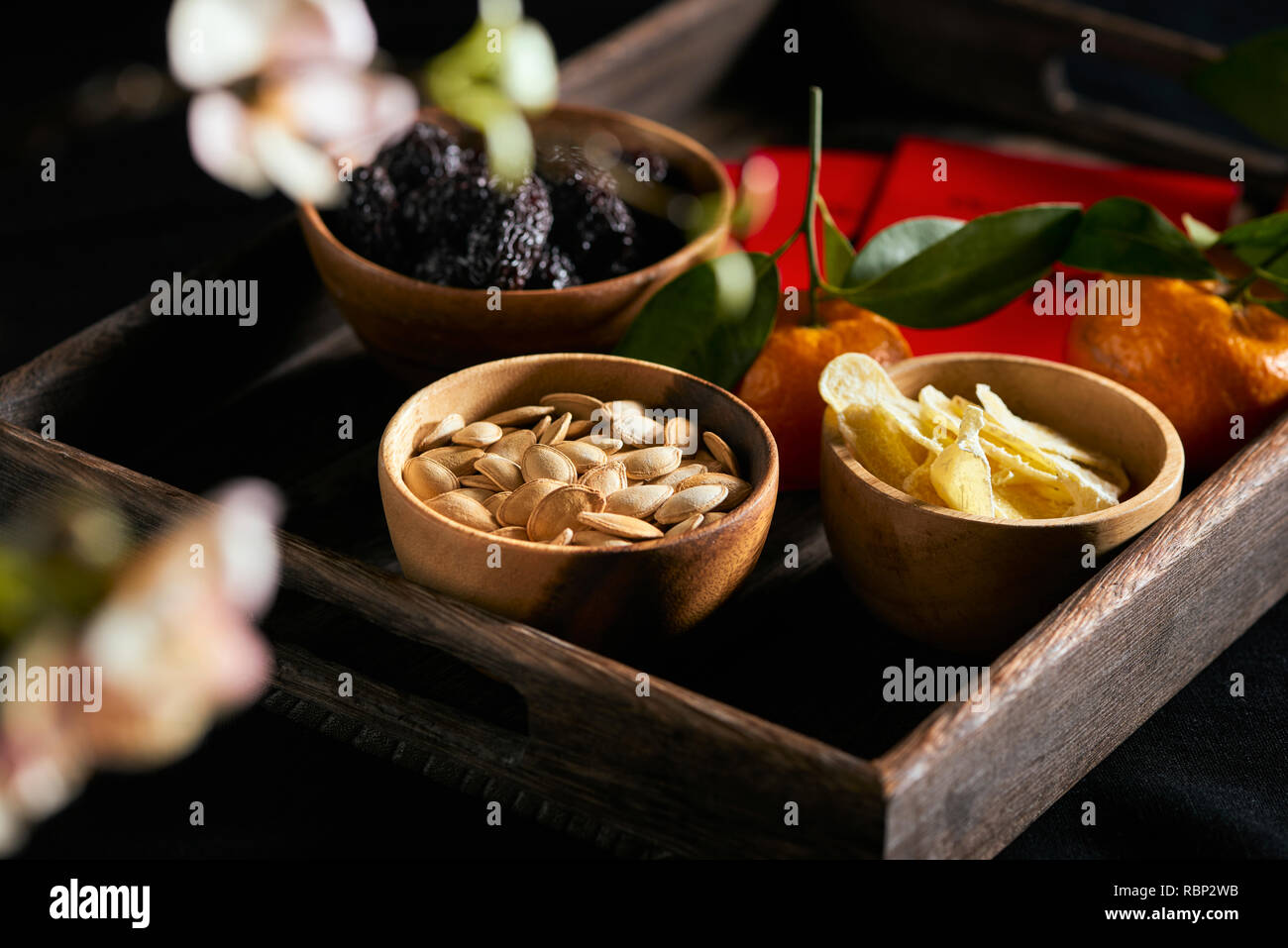 Vietnamese jams and red enveloped for lunar new year Stock Photo
