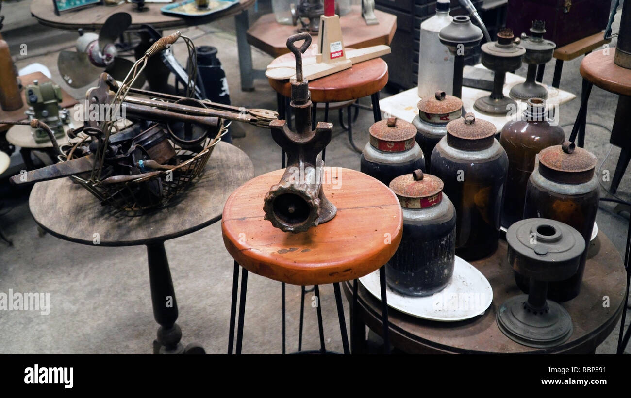 antique street shop with old, vintage items. antiques for sale. Bali