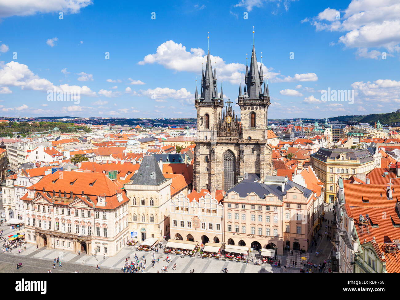 Prague Tyn church Front view of The Church of Our Lady Before Tyn in the Old Town Square Staromestske Namesti Staré Město Prague Czech Republic Europe Stock Photo