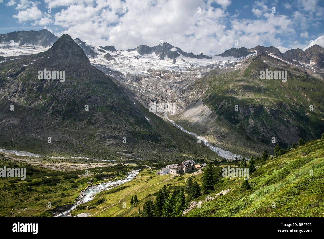 Berliner Hut mountain refuge in the Zillertal Alps of the Tyrol near the resort town of Mayrhofen in Austria Stock Photo