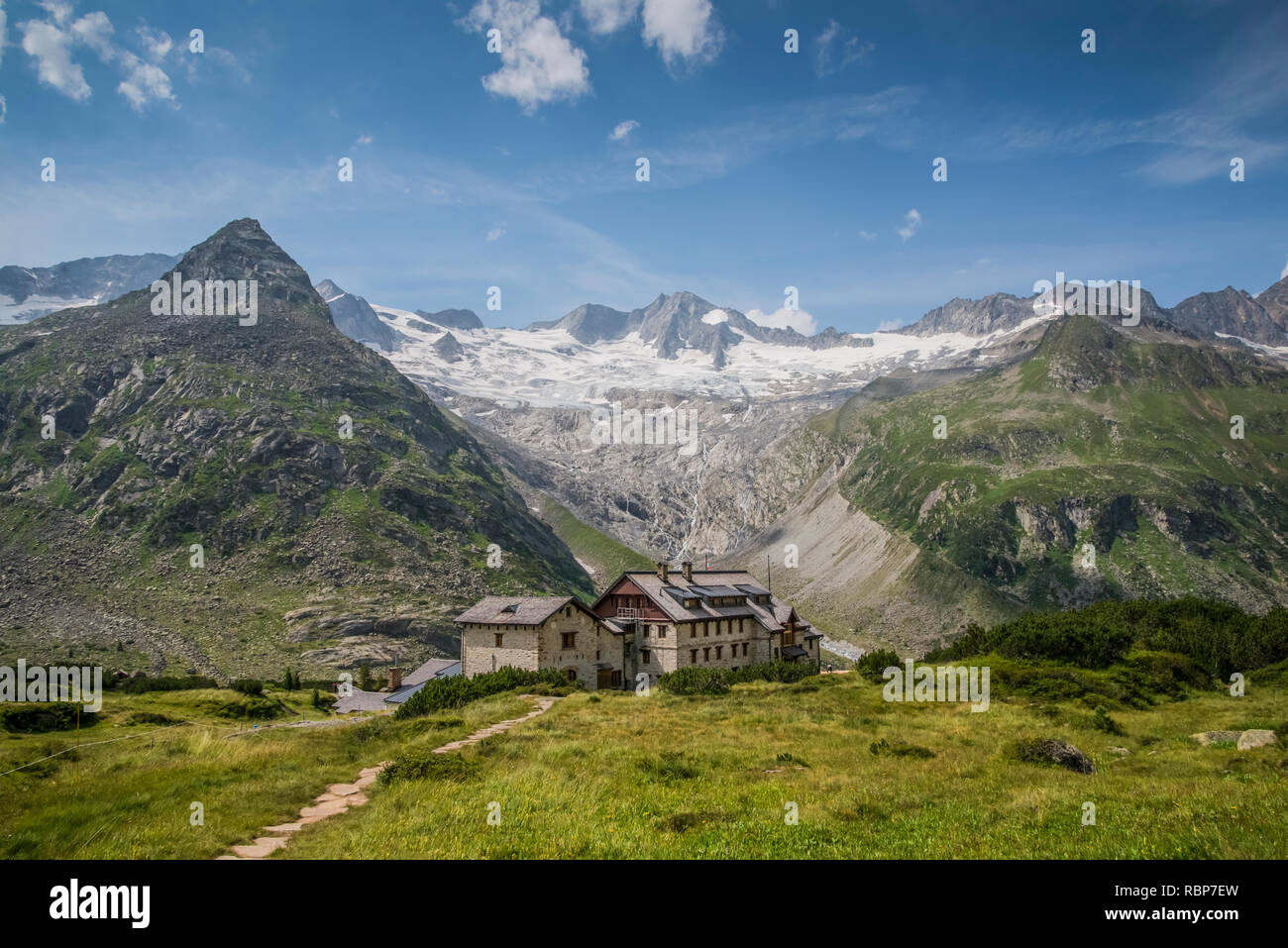 Berliner Hut mountain refuge in the Zillertal Alps of the Tyrol near the resort town of Mayrhofen in Austria Stock Photo