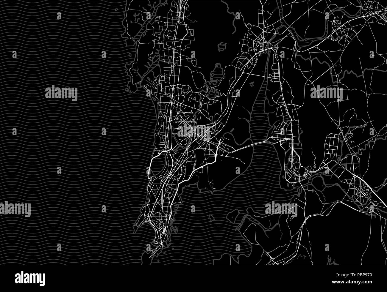 Dark area map of Mumbai, India. This artmap of Mumbai contains ...